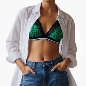 NEW Aerie Adjustable Bralette Navy Blue Green Leopard Lace Bra Sz S Wireless